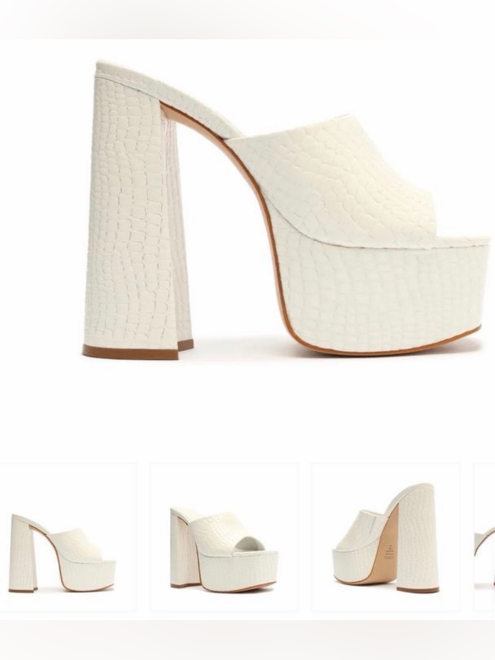 SCHUTZ White Croc-Embossed Platform Mule Heels